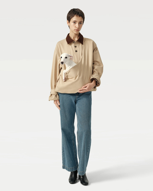 Unisex Trench Jacket with Built-In Kangaroo Pouch Dog Carrier