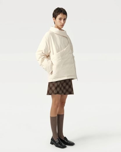 Unisex Asymmetric Puffer Jacket with Built-In Kangaroo Dog Pouch Carrier