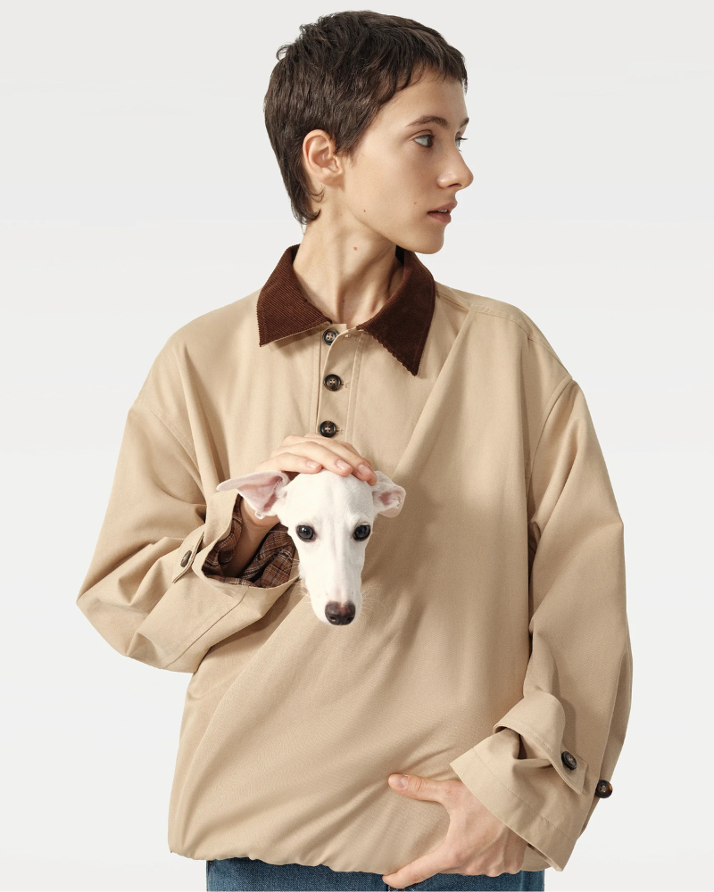 Unisex Trench Jacket with Built-In Kangaroo Pouch Dog Carrier