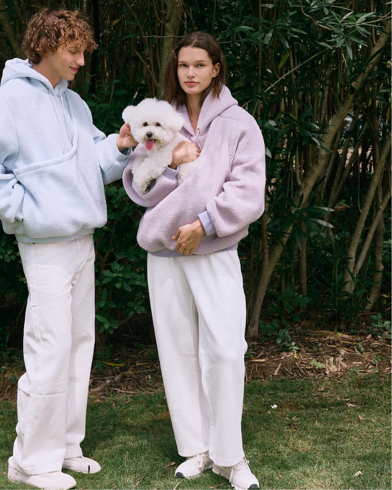 Unisex Fleece Hoodie with Built-In Kangaroo Pouch Dog Carrier in Lavender