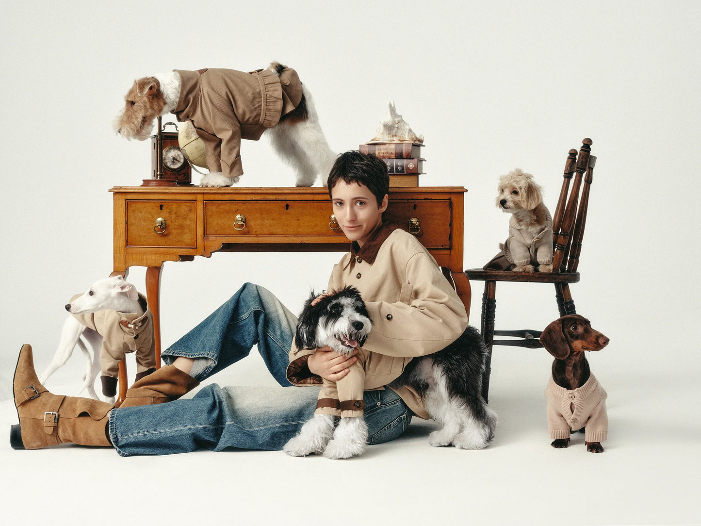 Unisex Trench Jacket with Built-In Kangaroo Pouch Dog Carrier