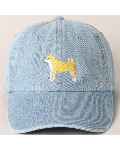 Shiba Inu Embroidered Denim Hat